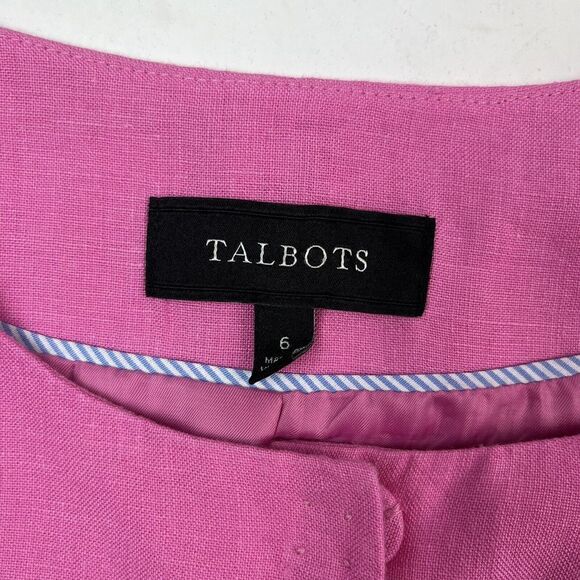 Talbots Linen Collarless Jacket size 6 Peplum Blazer Pink Preppy Academia - Picture 6 of 13